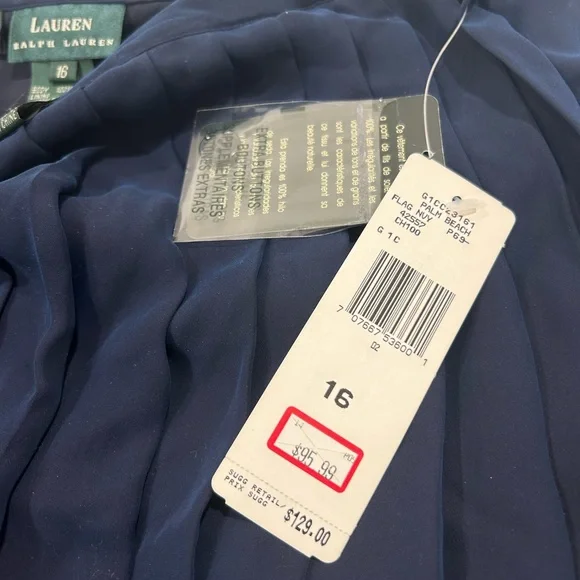 Lauren Ralph Lauren Navy Silk Pleated Skirt Size 16 NWT Romantic Cottagecore Y2K - Picture 6 of 8